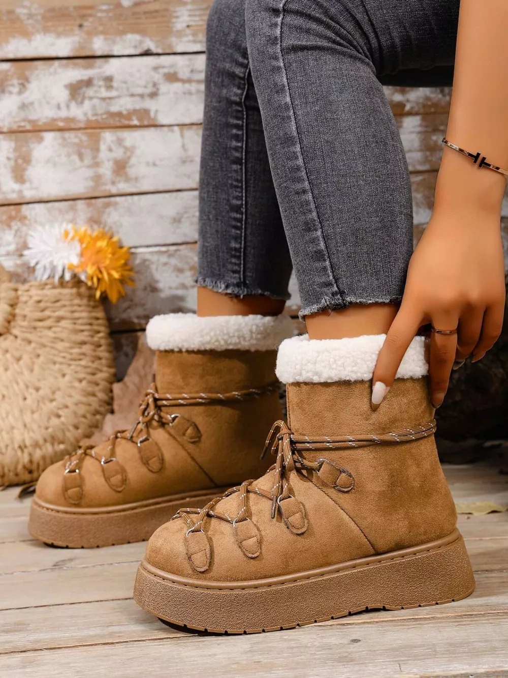 Round Toe Lace Up Platform Boots, image 6