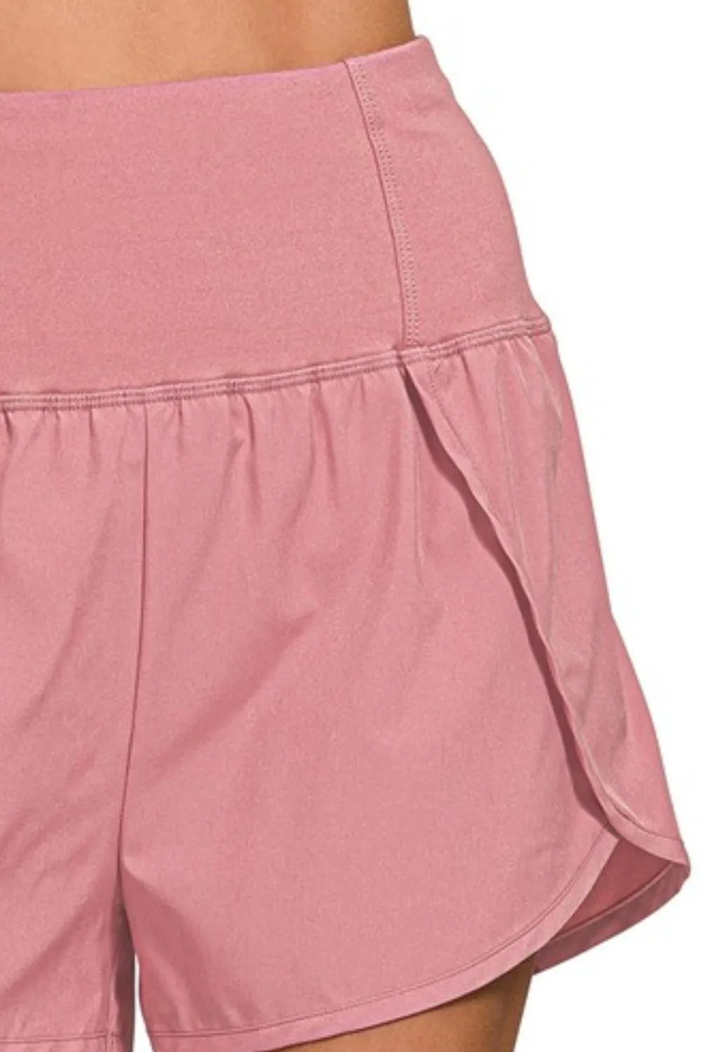 High Waisted Zippered Back Pocket Running Shorts, image 3