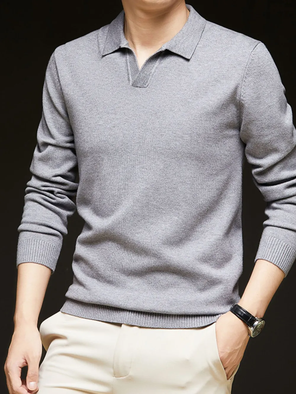 Men's Full Size Collared Neck Long Sleeve Polo Plus Size, image 15