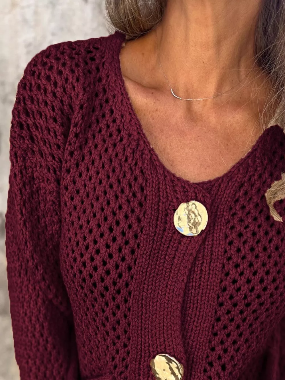 Crochet Button Up Long Sleeve Cardigan, image 17