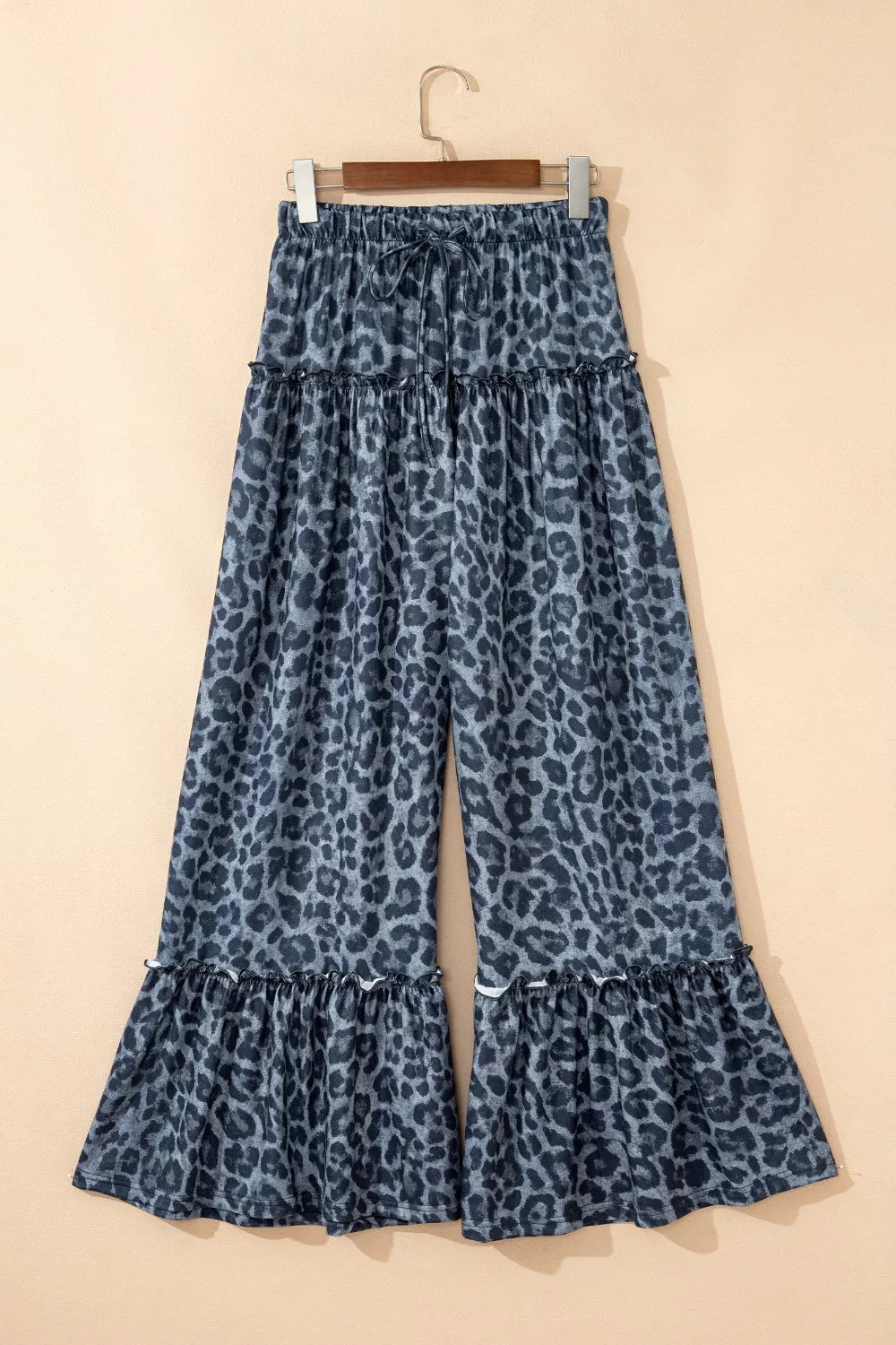 Leopard Print Frilled Detail Drawstring Wide Leg Pants, image 2