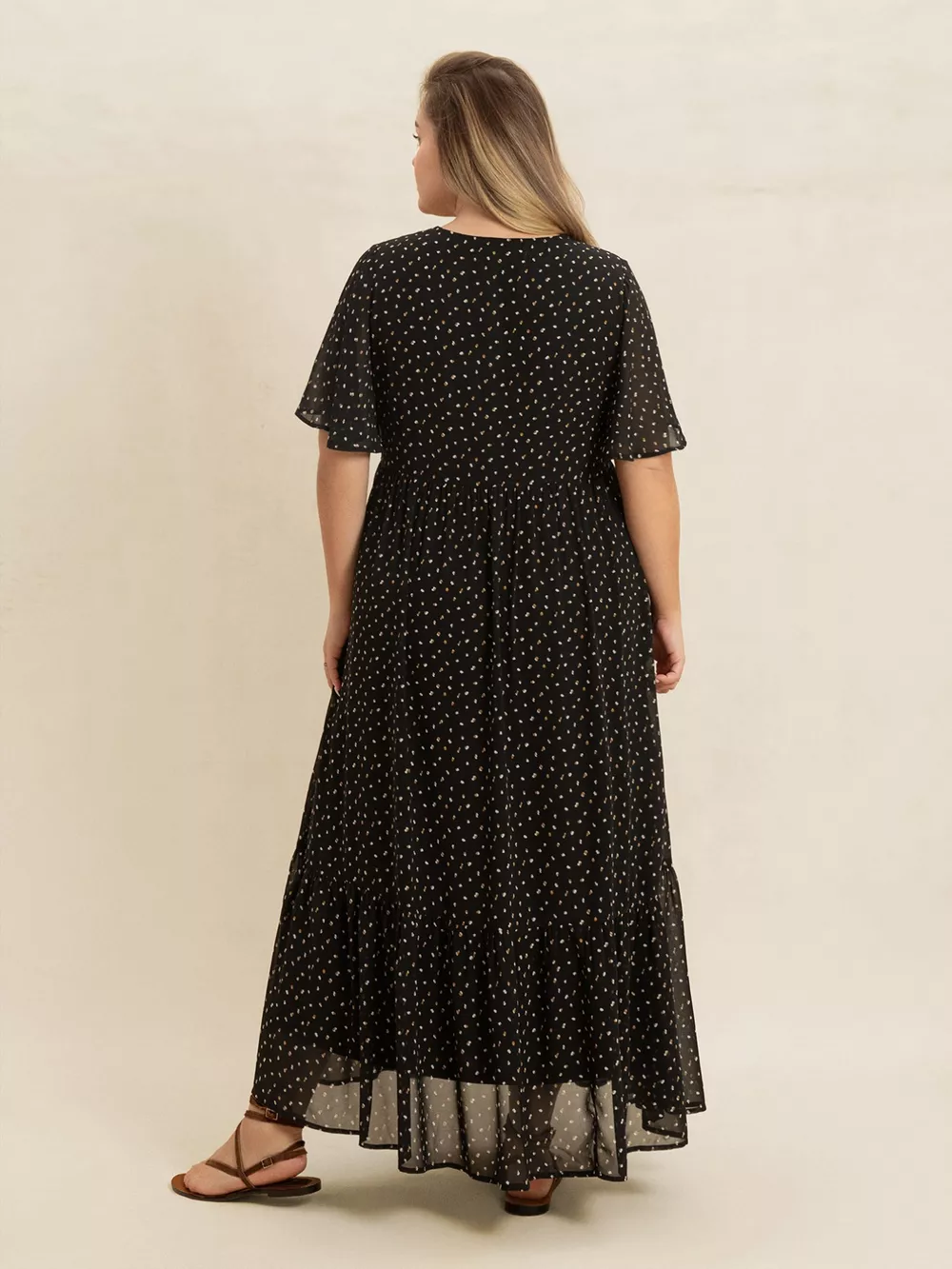 Plus Size Printed V-Neck Flutter Sleeve Maxi Dress, image 6
