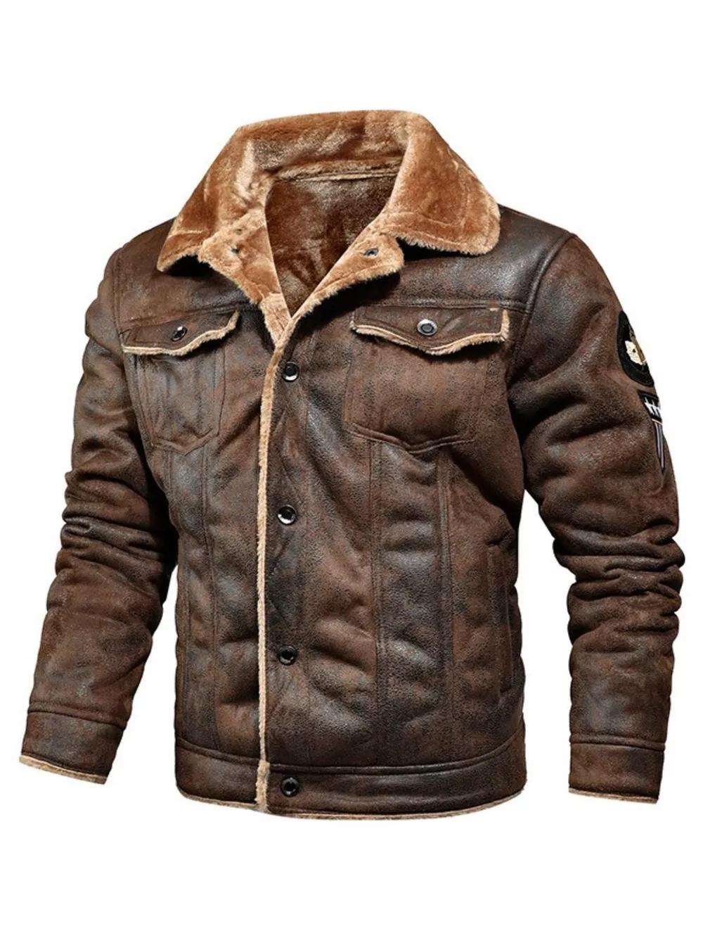 Men's Plus Size Shearling Lined Zip Up Jacket, image 2