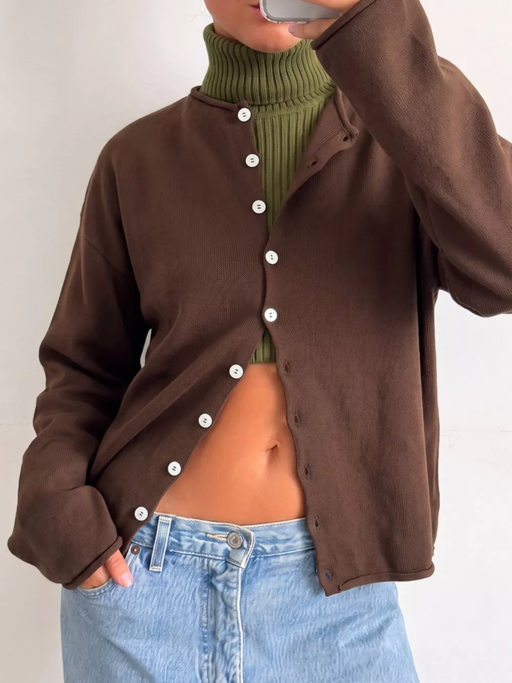 Mock Neck Button-Down Knit Cardigan, image 19