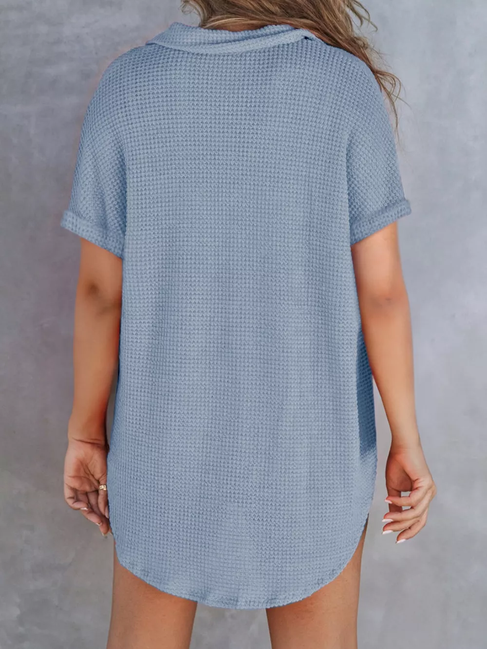 Waffle Knit Button Detail Top, image 9