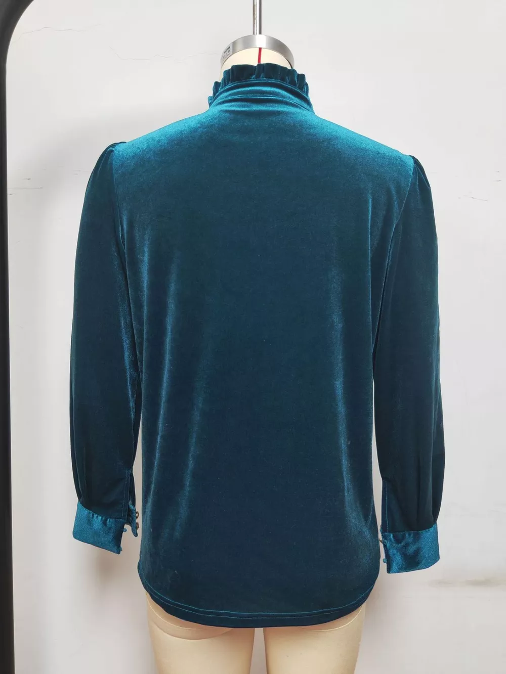 Elegant Velvet Ruffle Neck Blouse, image 14
