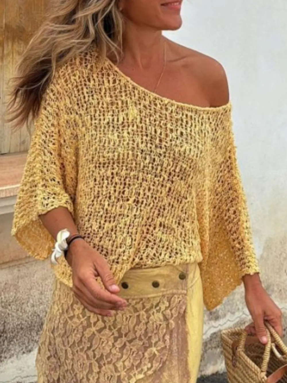 Crochet Boat Neck Knit Cover Up, image 7