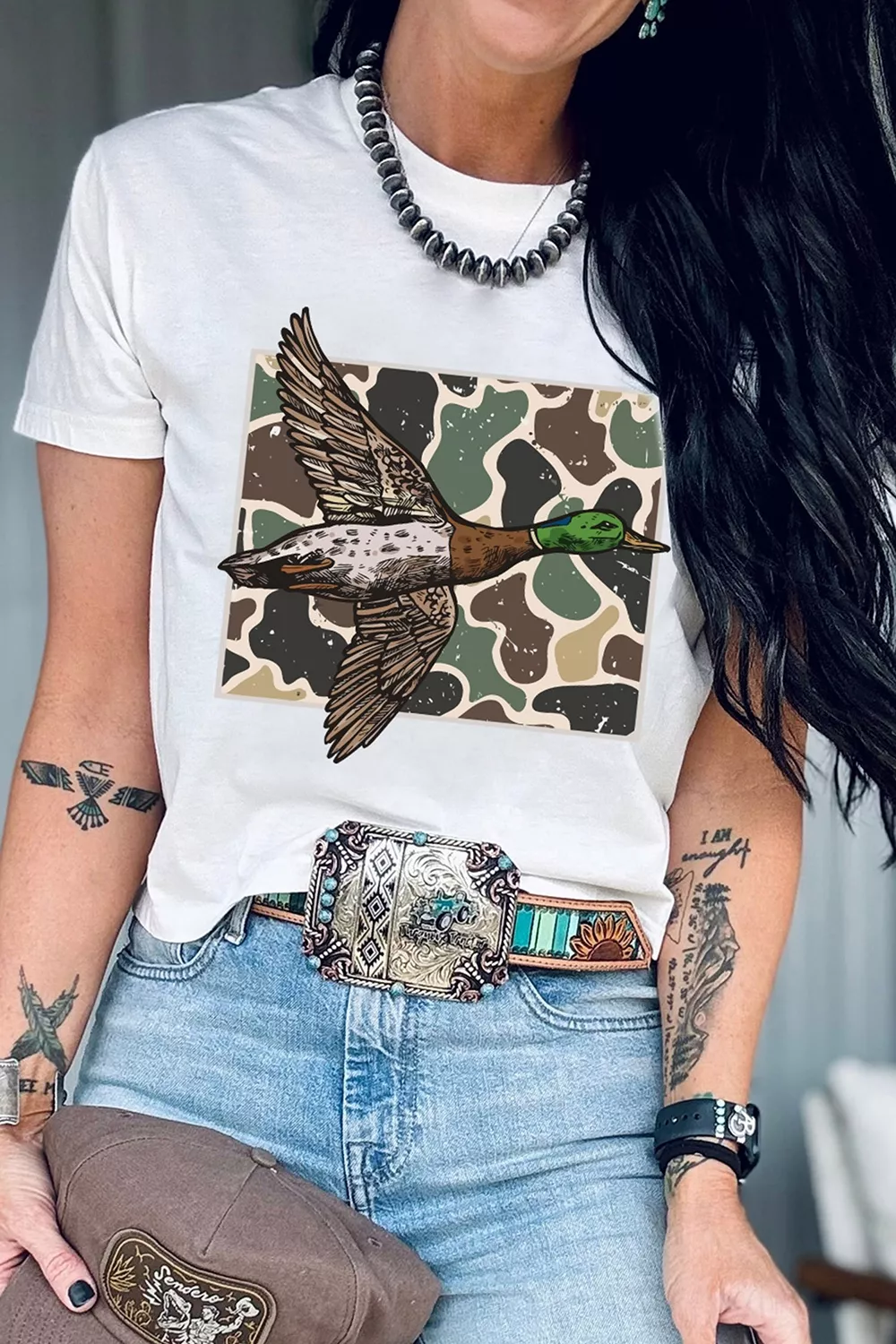 Western Camo Mallard Duck Graphic Casual Short Sleeve T-Shirt, image 4