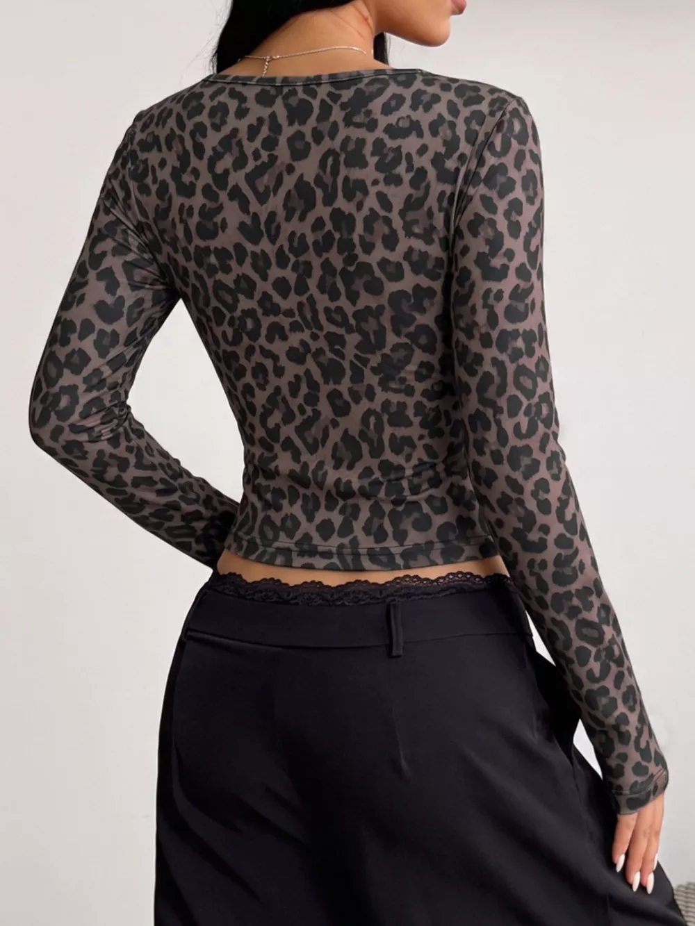 Leopard V-Neck Long Sleeve T-Shirt, image 5