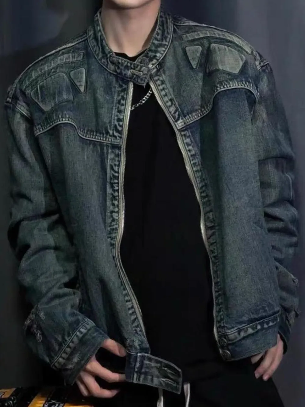 Men's Full Size Zip Up Washed Oversized Denim Jacket Plus Size, image 2