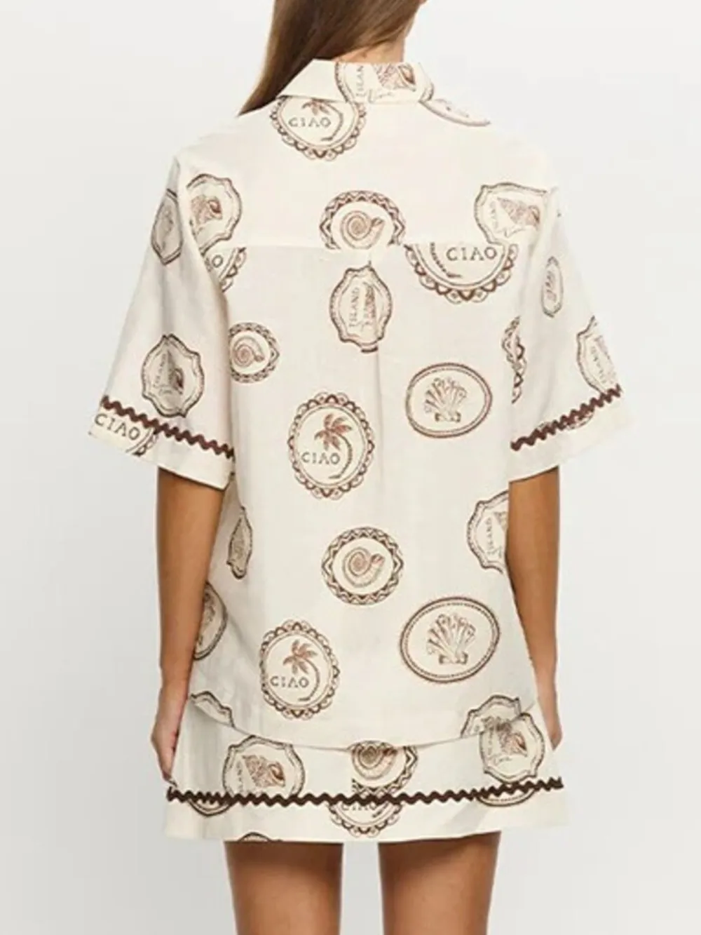 Printed Button Up Shirt and Skirt Set, image 6