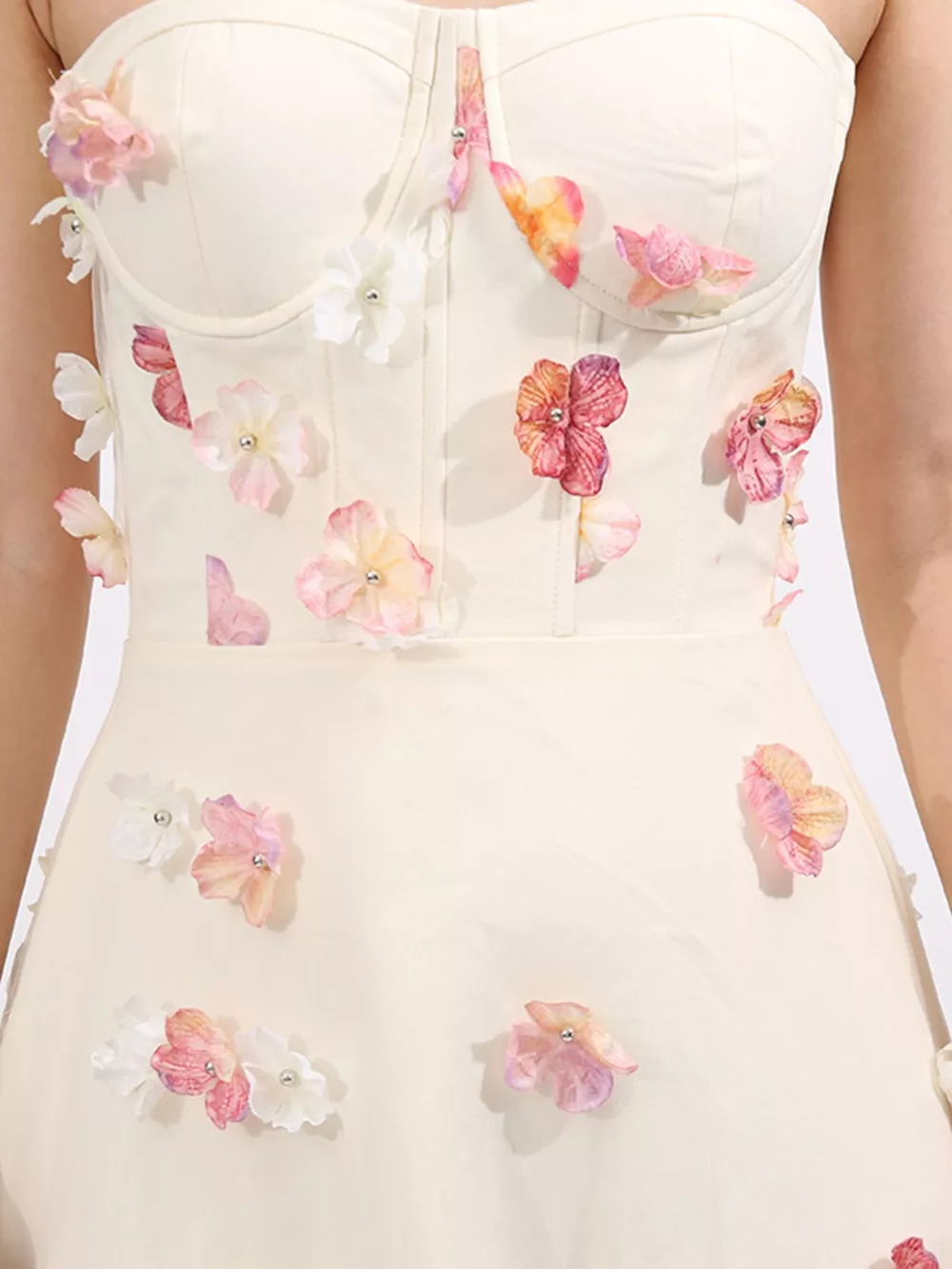 Floral Applique Strapless Tulle Maxi Dress, image 3