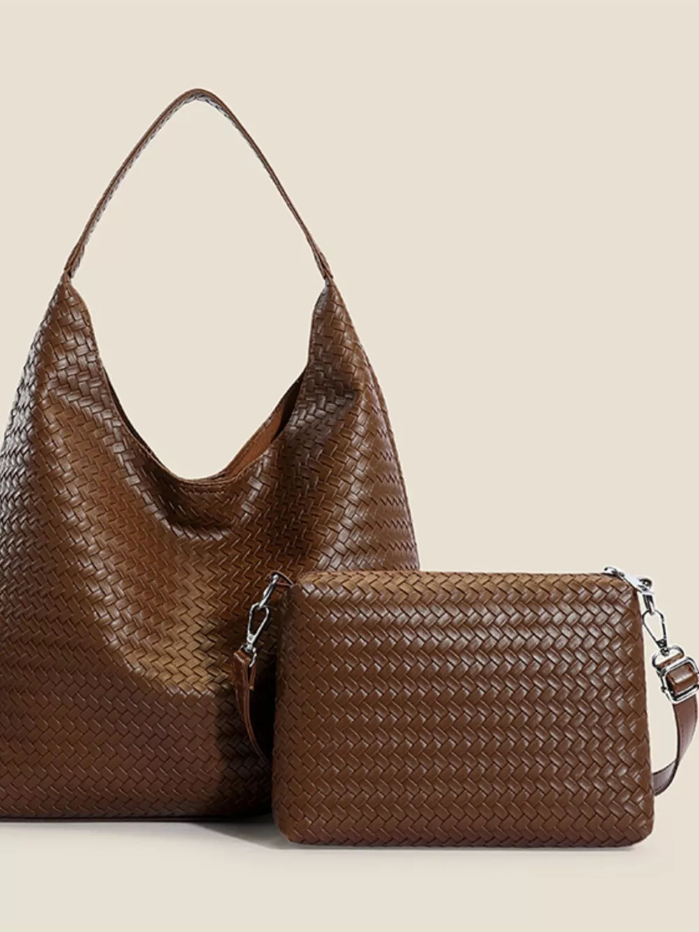 Woven Texture Shoulder Bag and Wristlet Set, image 9
