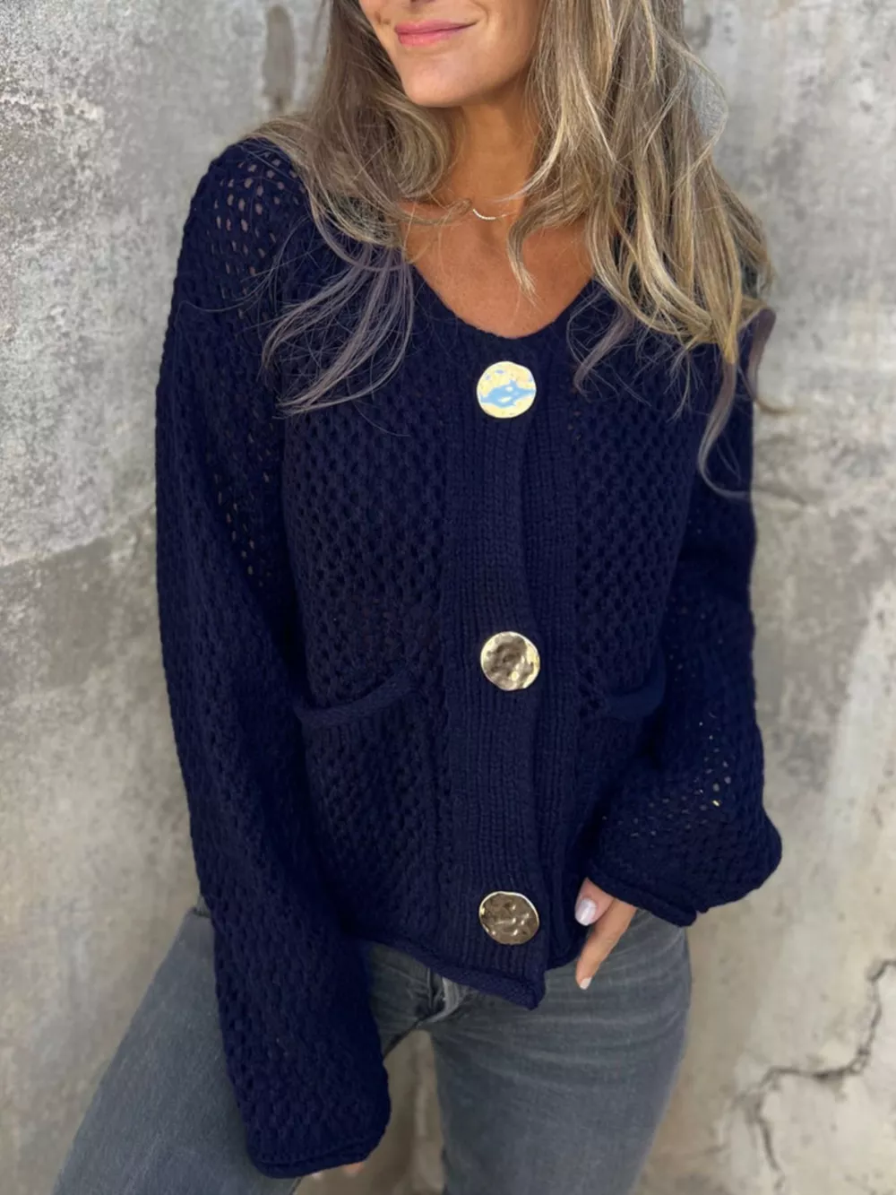 Crochet Button Up Long Sleeve Cardigan, image 18