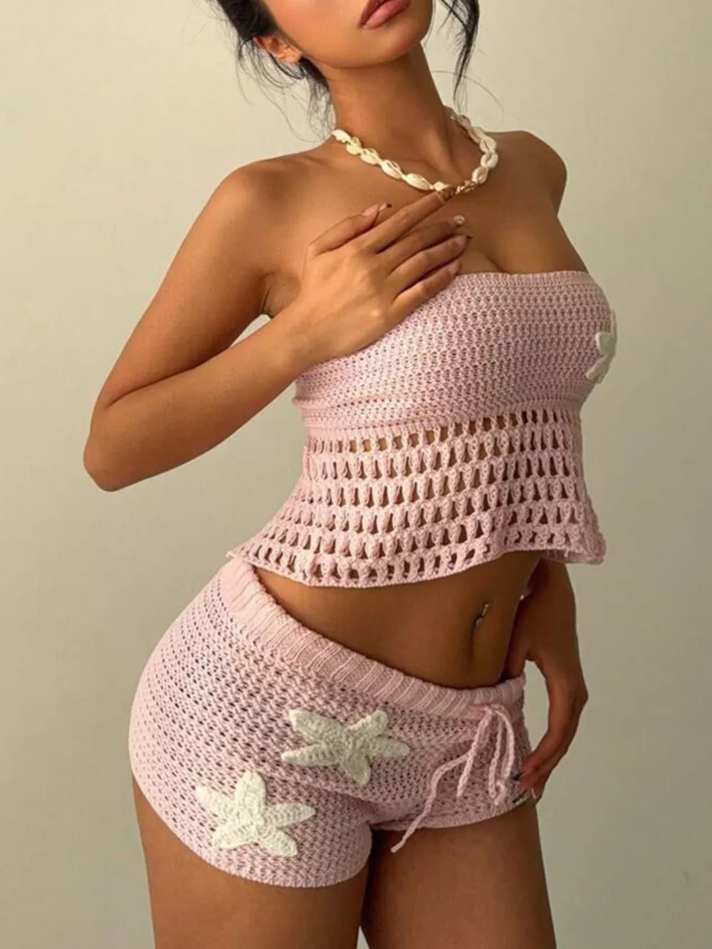 Crochet Tube Top and Shorts Sweater Set, image 4