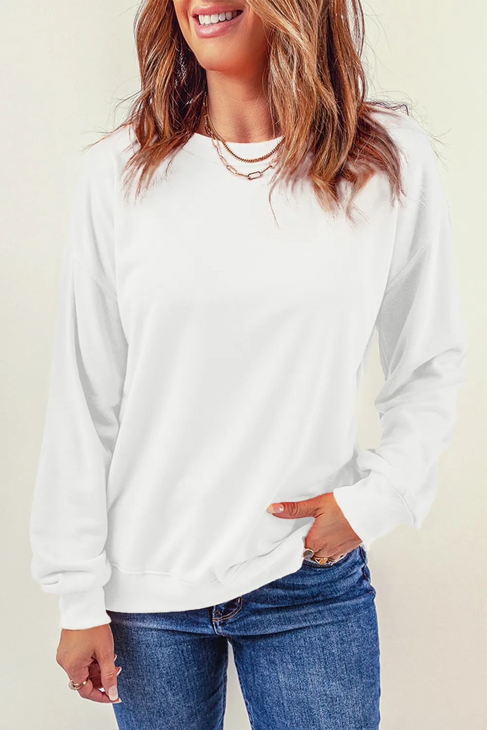 Round Neck Dropped Shoulder Sweatshirt, image 6