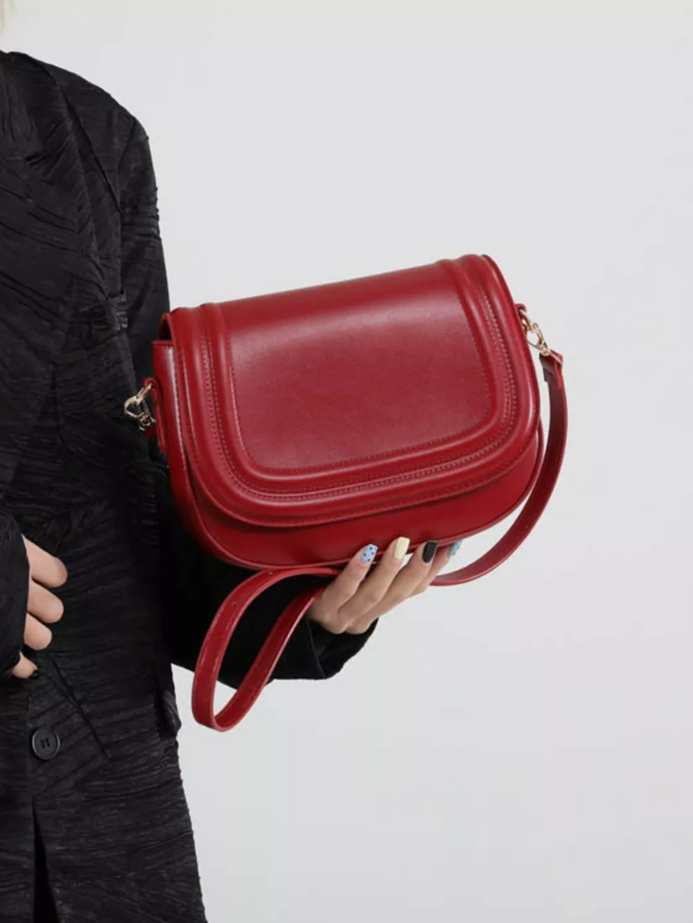 Elegant PU Leather Saddle Crossbody Bag, image 3