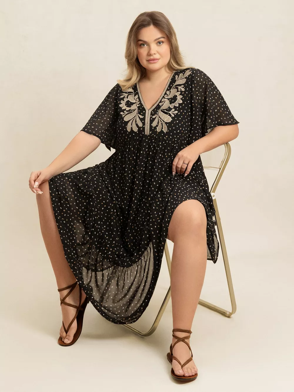 Plus Size Printed V-Neck Flutter Sleeve Maxi Dress, image 7