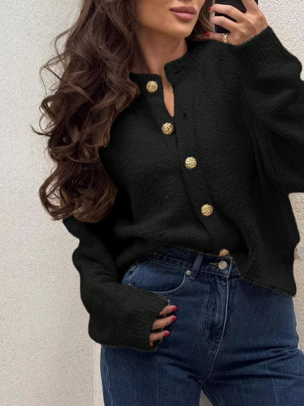 Button-Up Drop Shoulder Cardigan