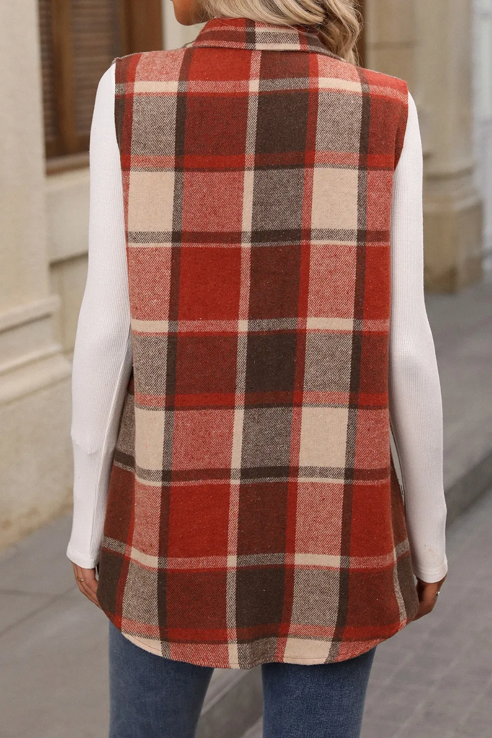 Plaid Button Up Vest Coat, image 3