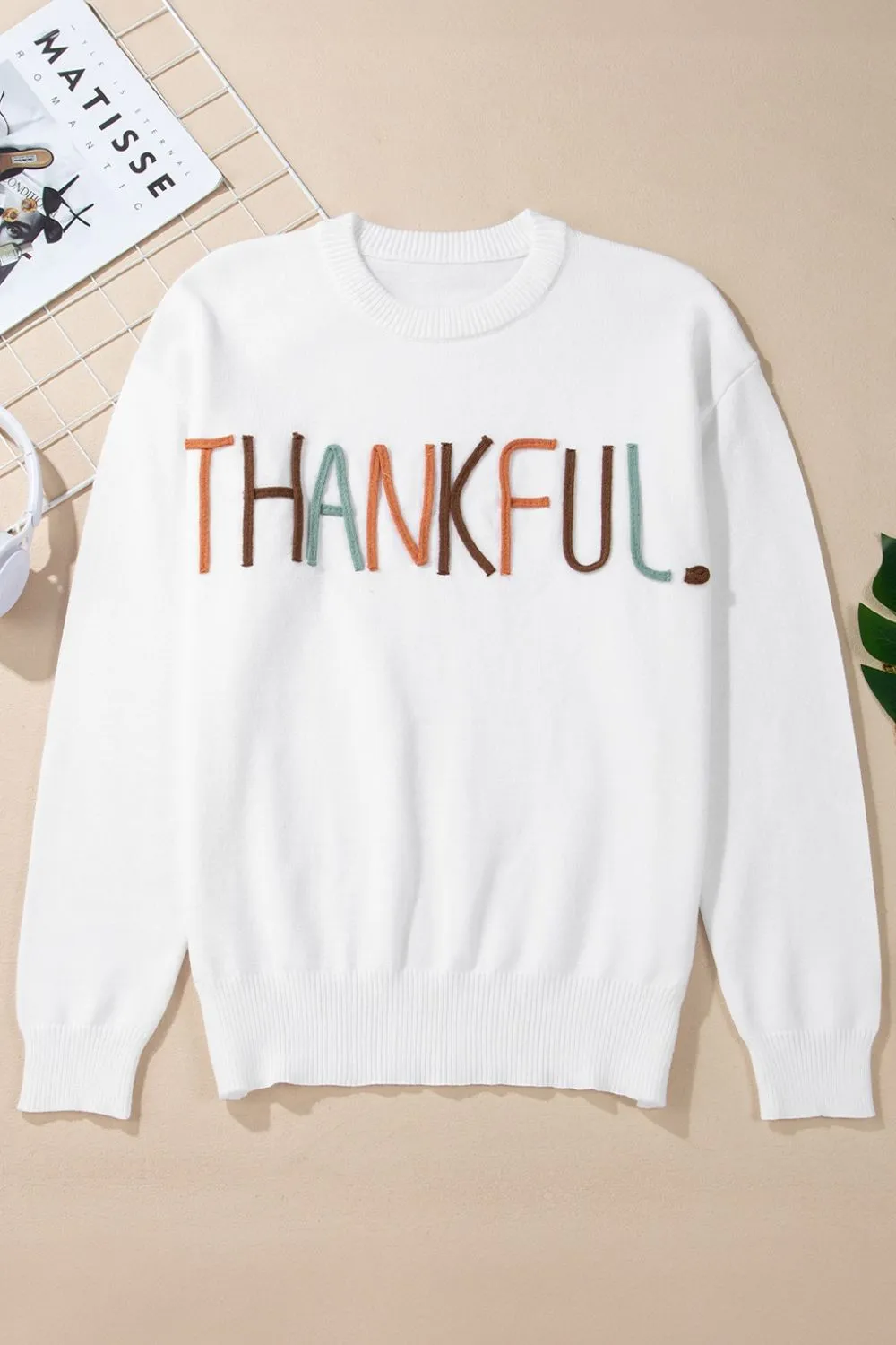 THANKFUL Round Neck Drop Shoulder Sweater, image 6