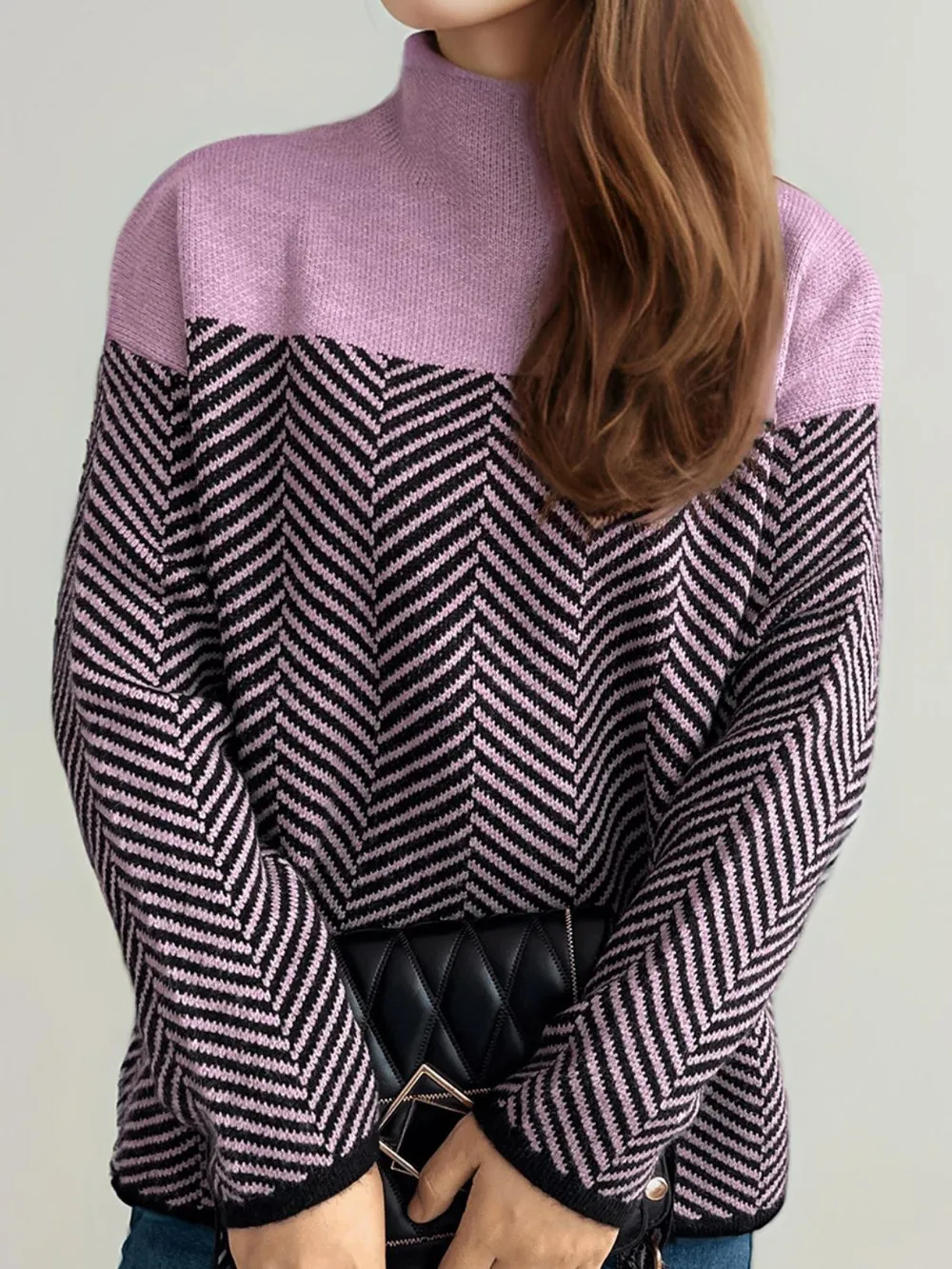 Contrast Turtleneck Long Sleeve Sweater, image 13