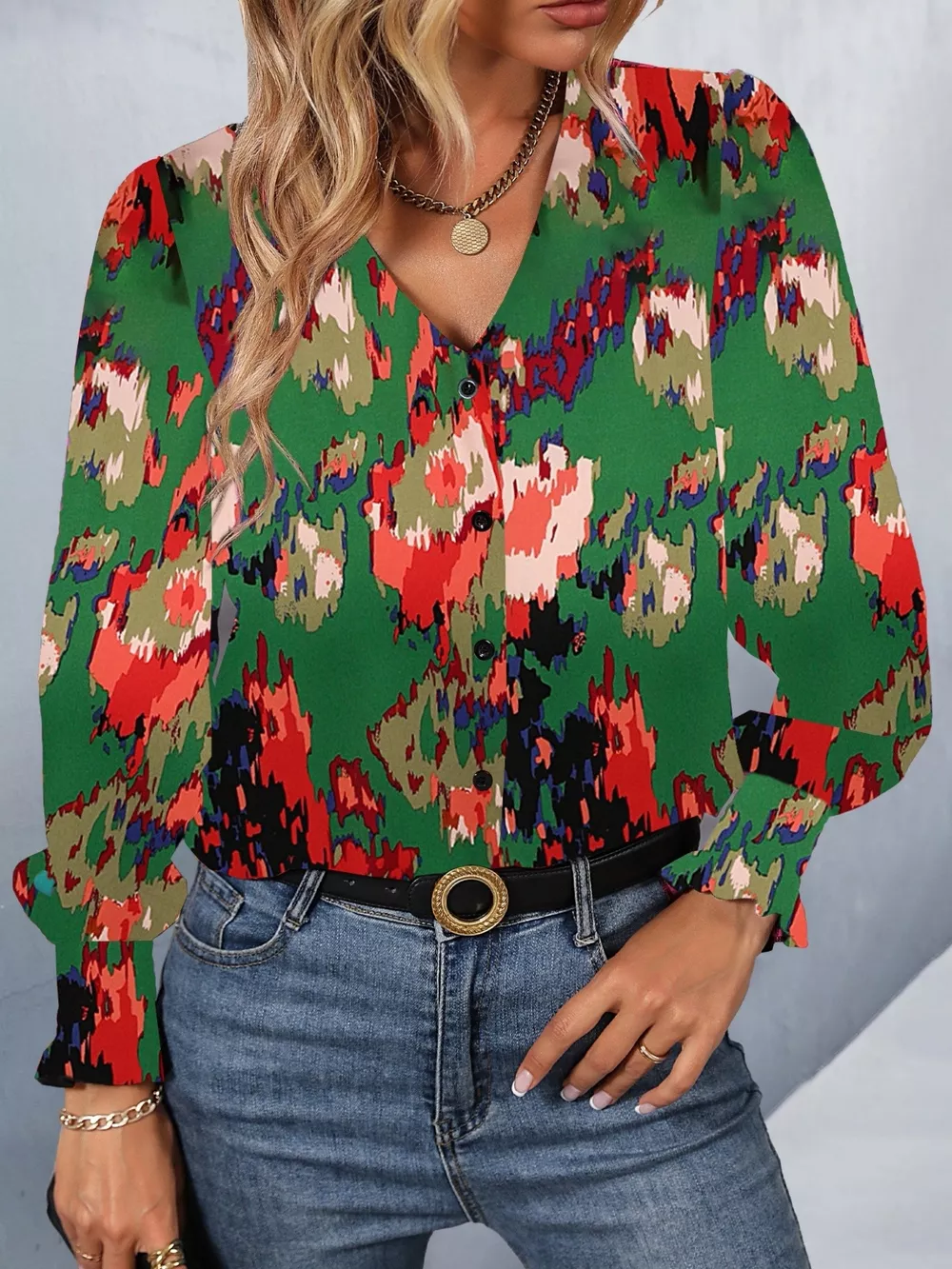 Printed Button Up Long Sleeve Shirt, image 14