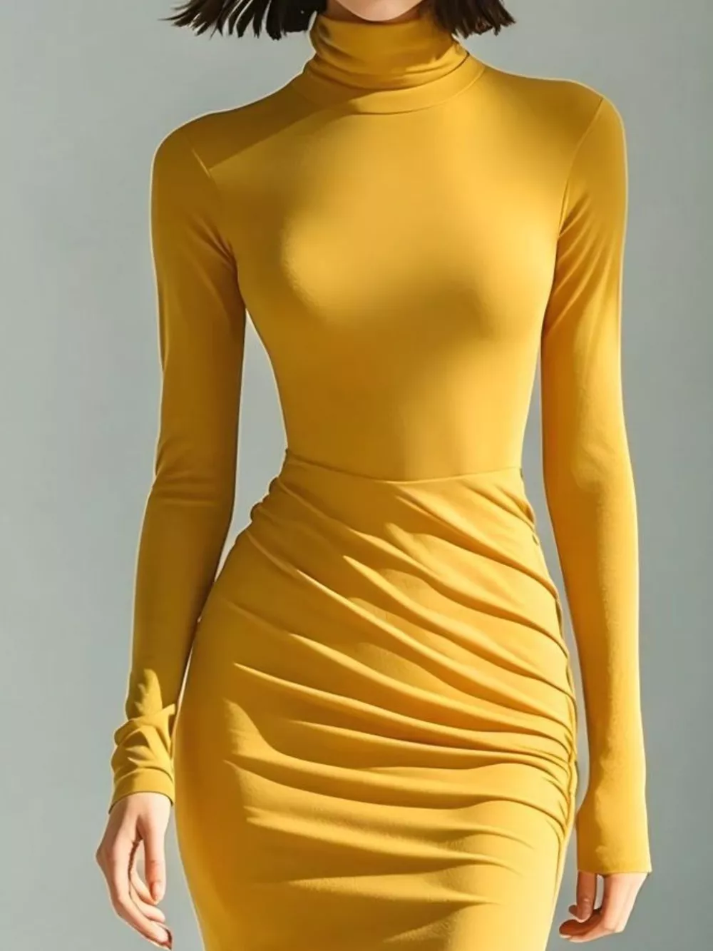 Full Size Slit Turtleneck Ruched Bodycon Mermaid Dress Plus Size, image 14