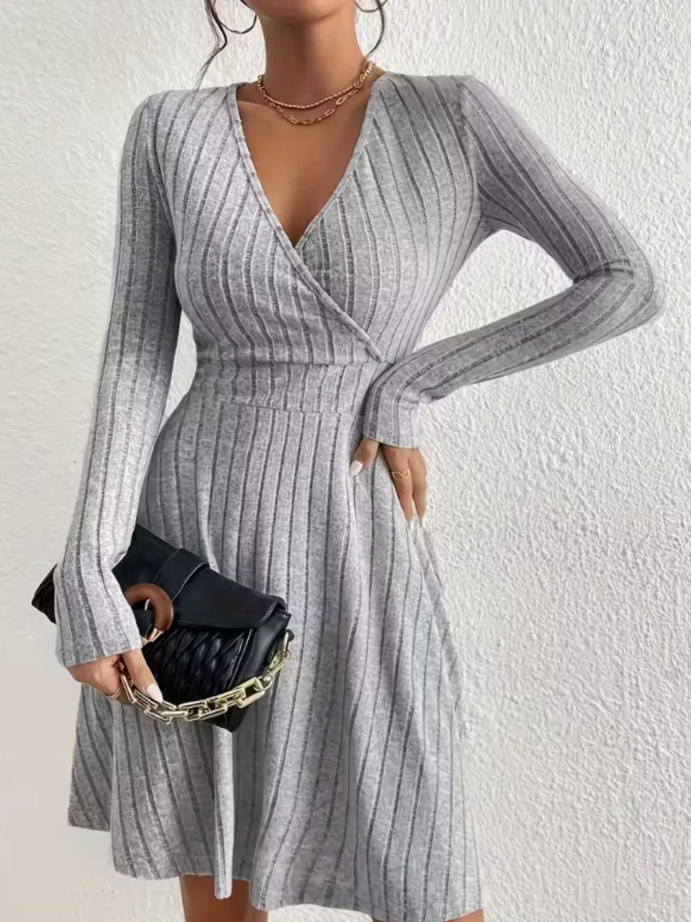 Ribbed Knit Wrap Mini Dress, image 25