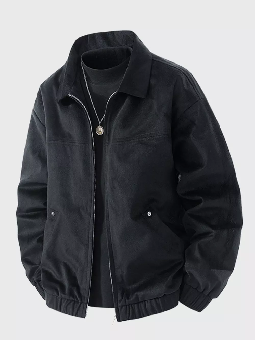 Men's Plus Size Casual Solid Color Zip-Up Jacket