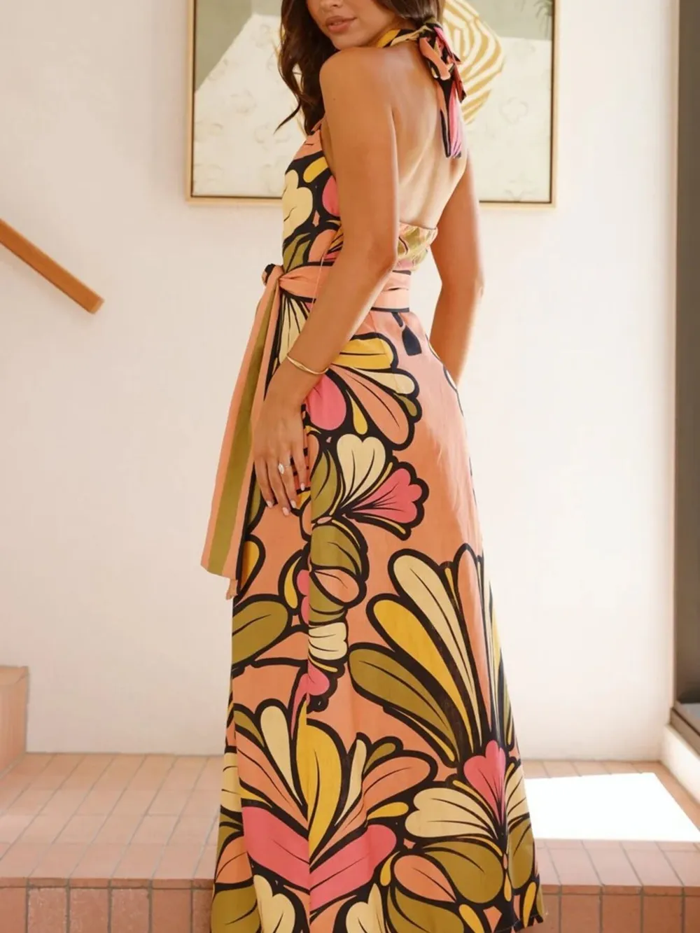 Printed Halter Neck Maxi Cami Dress, image 7