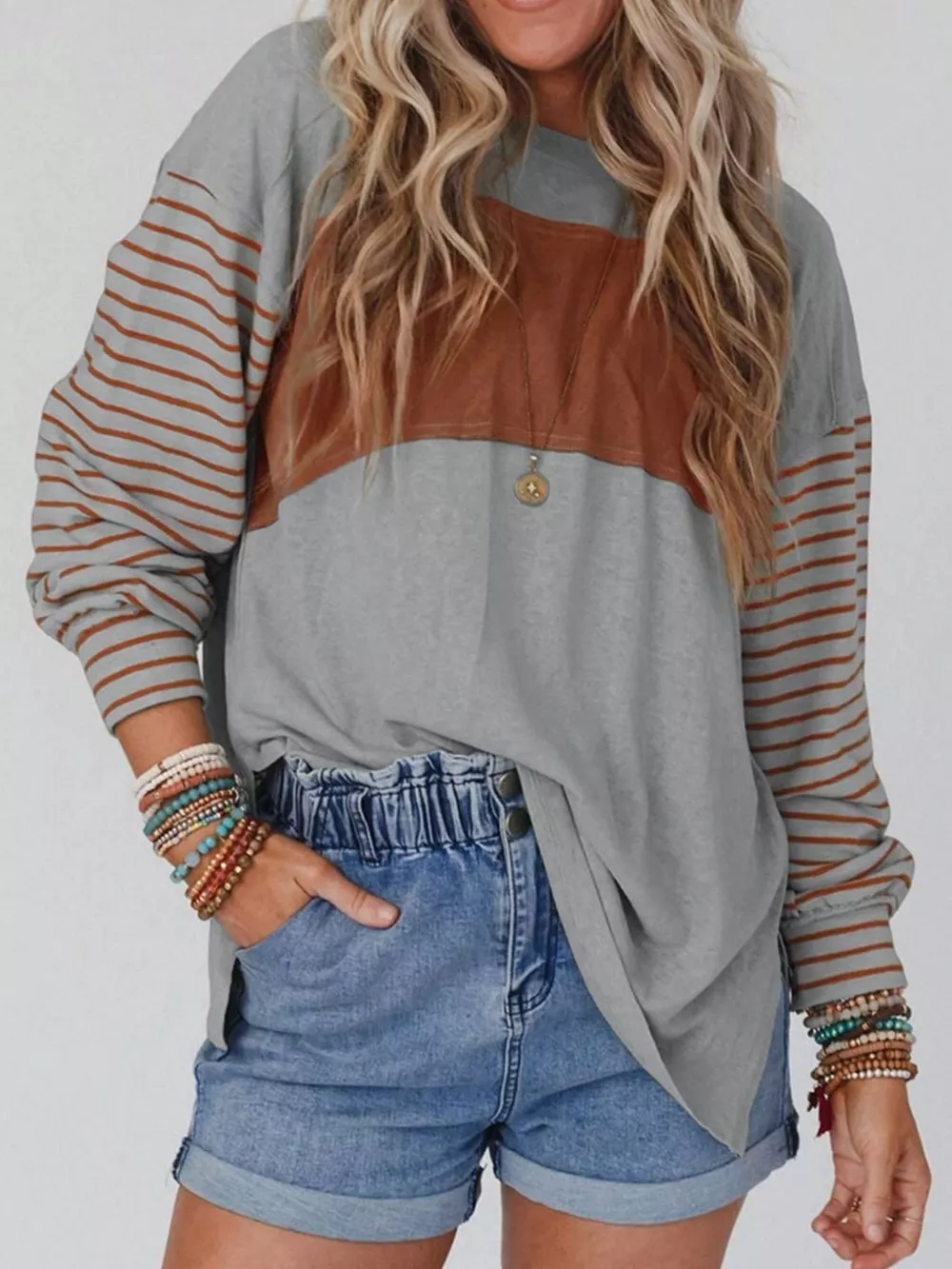 Striped Color Block Long Sleeve T-Shirt, image 16