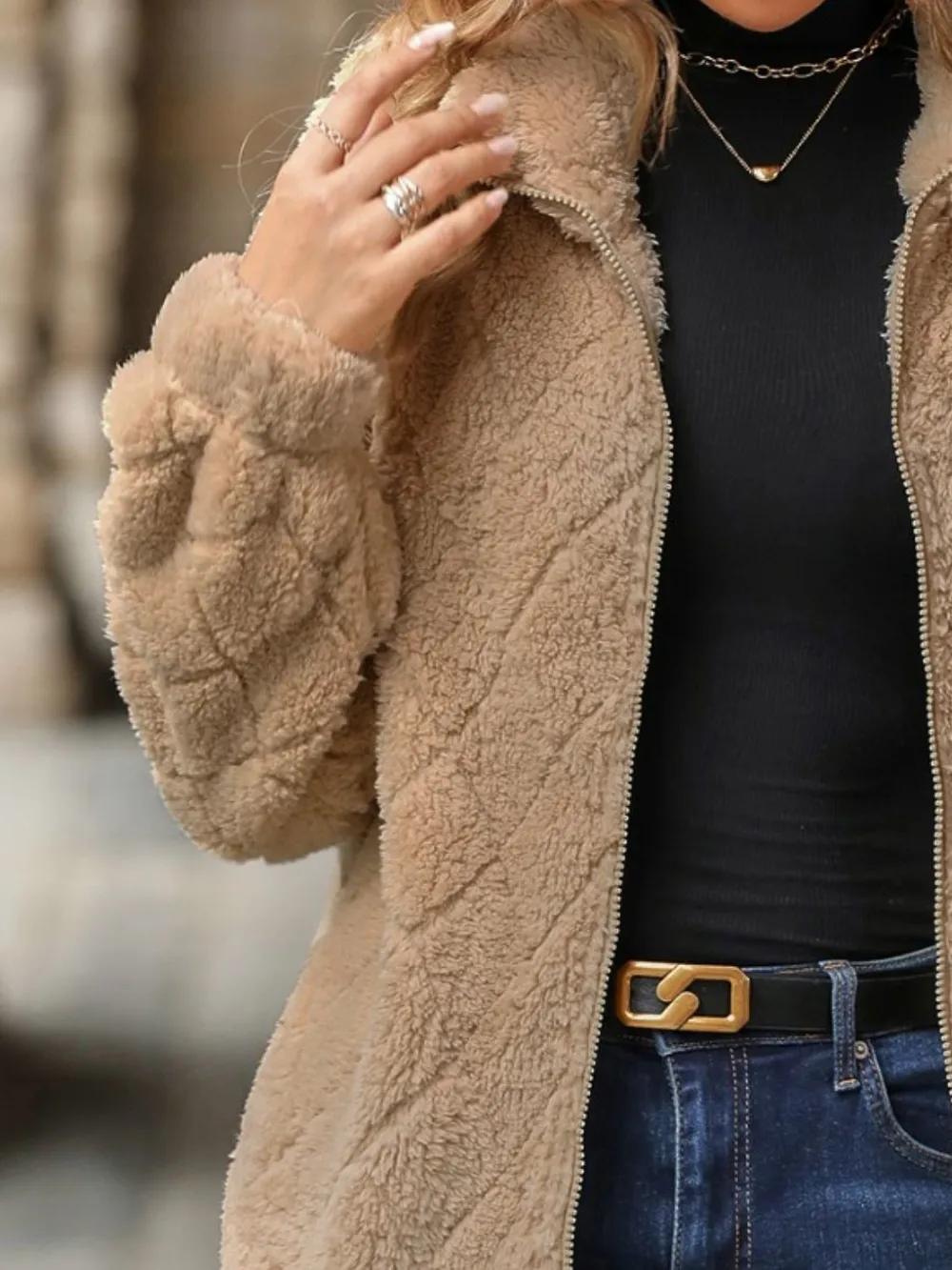 Fuzzy Pocketed Zip Up Jacket, image 3