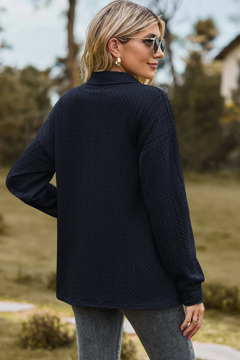 Half Button Dropped Shoulder Blouse, image 24
