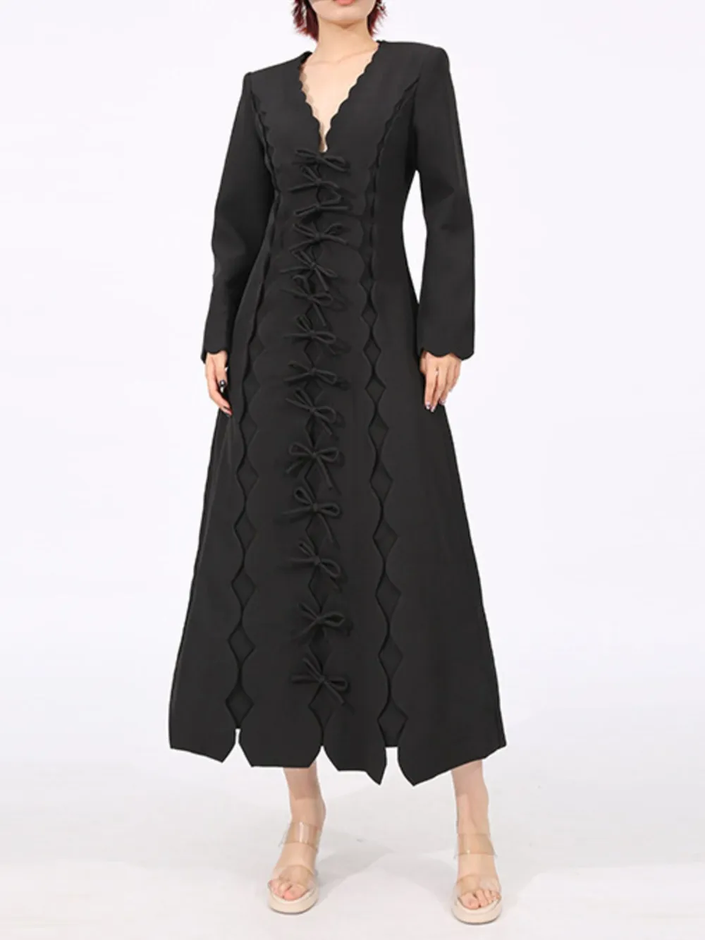 Long Sleeve Bow Front Midi Dress, image 2