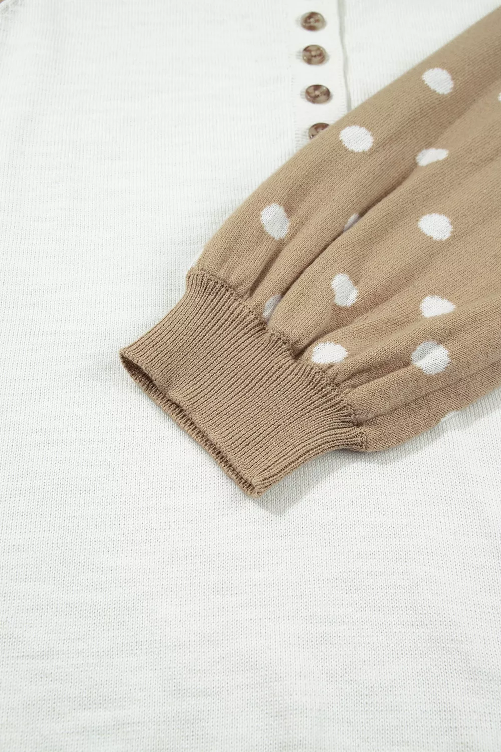 Polka Dot Contrast Long Sleeve Button V Neck Sweater, image 10