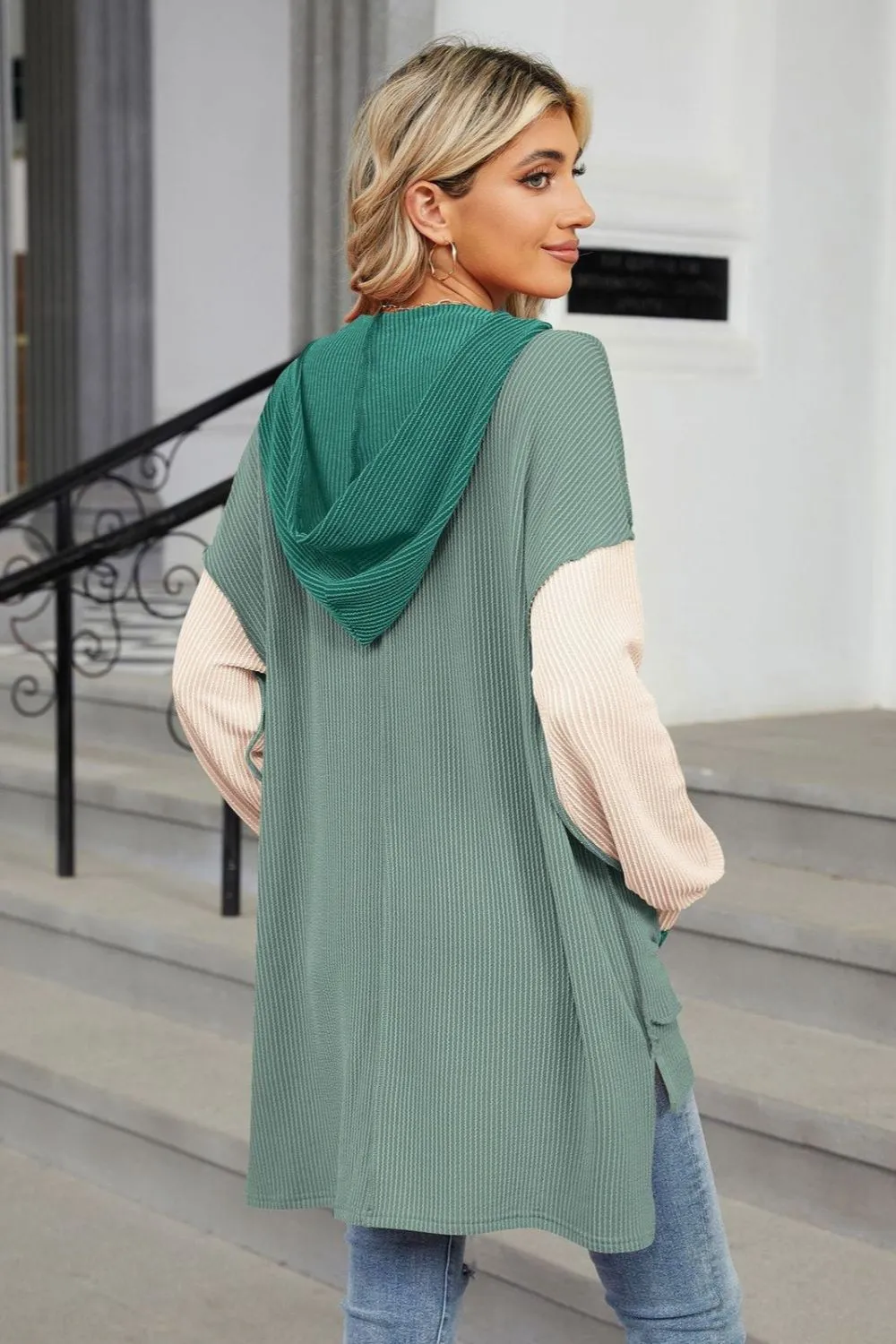 Contrast Hooded Long Sleeve Top, image 11