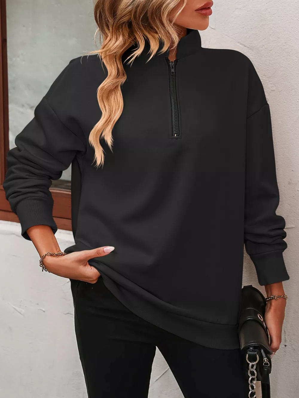 Quarter Zip Dropped Shoulder Sweatshirt, image 13