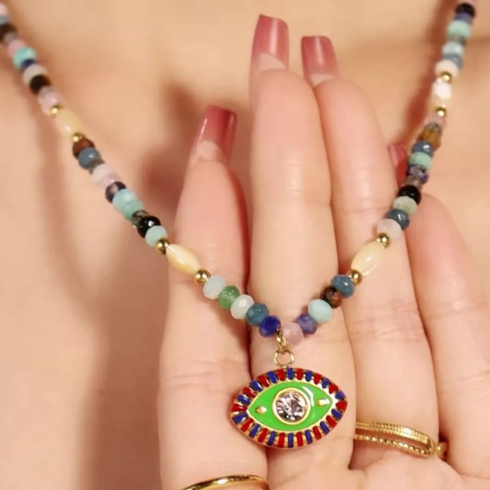 Zircon Bead Evil Eye Pendant Necklace, image 2