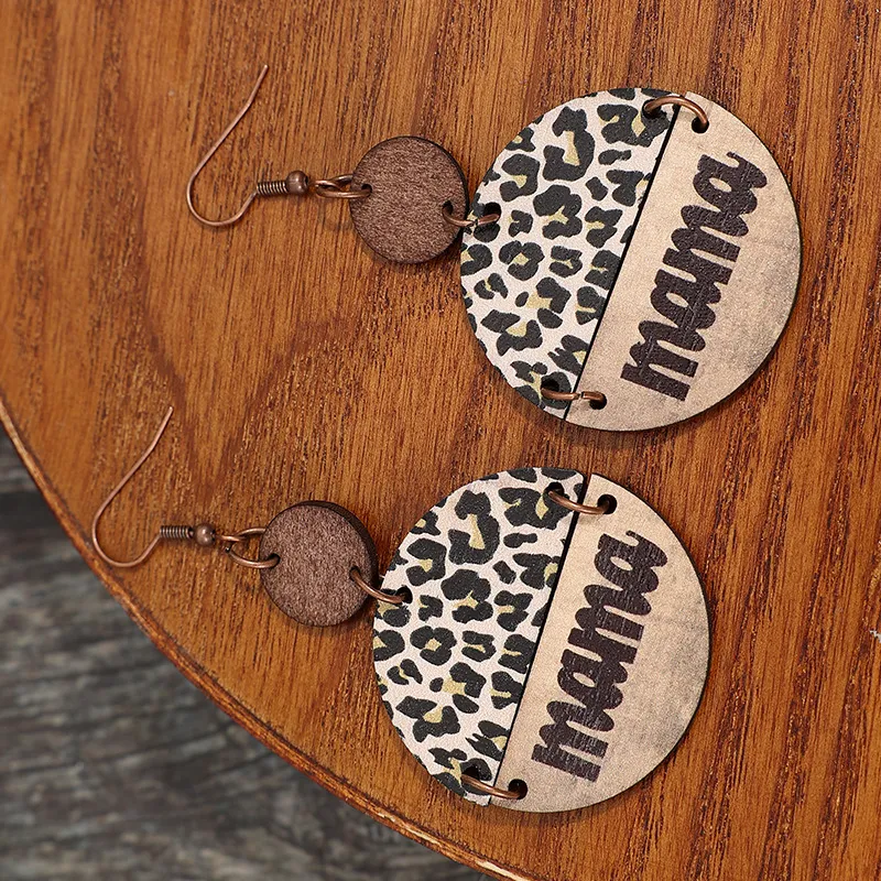 Wooden Leopard Round Shape Earrings, image 3