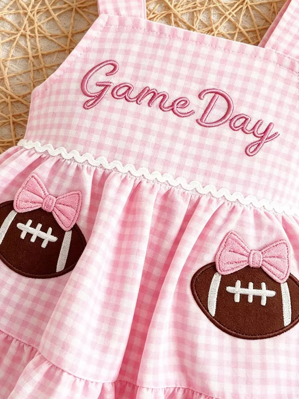 Children's Game Day Football Gingham Top and Shorts Set, image 3