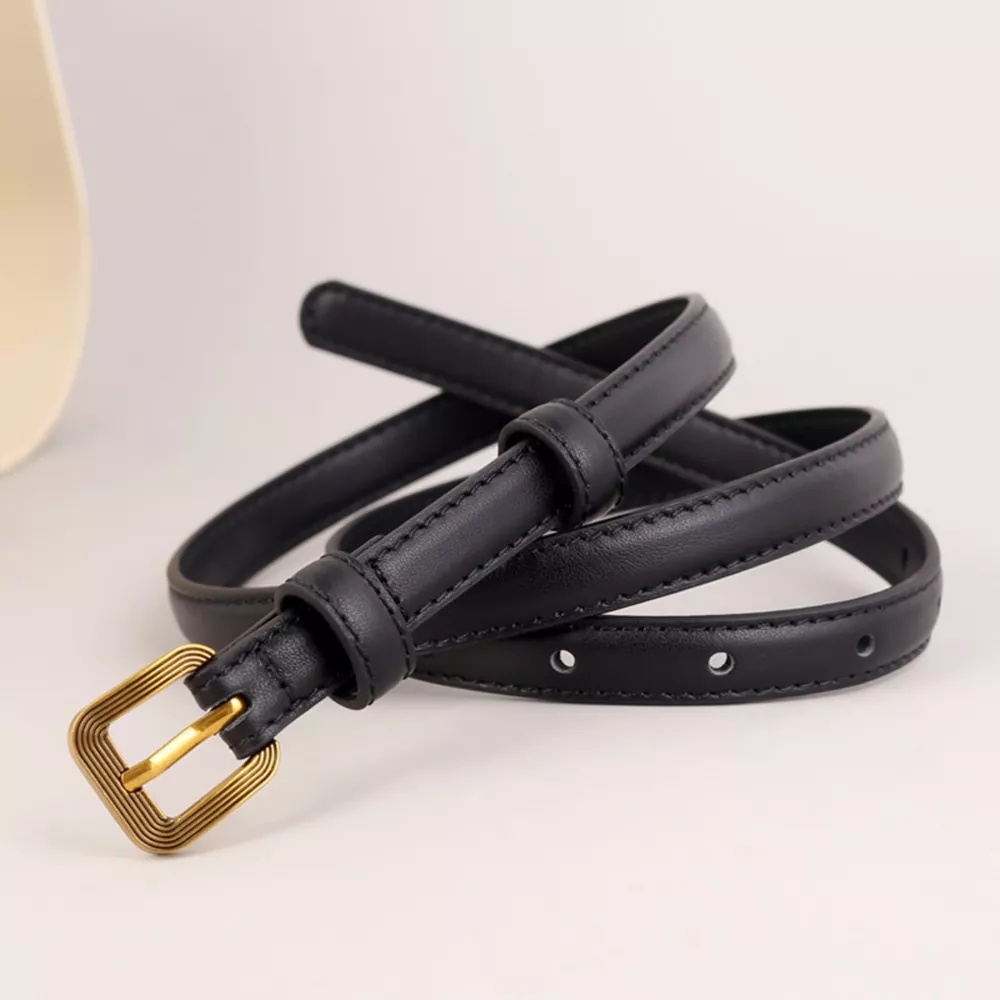 Leather Skinny Belt with Buckle
