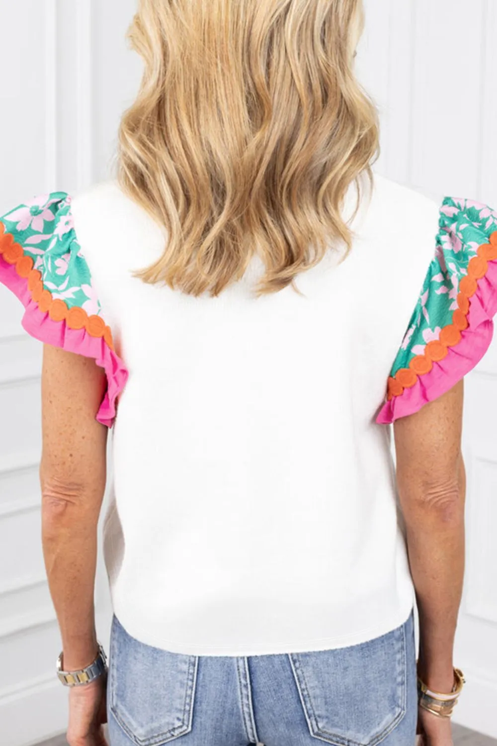 Ruffled Round Neck Cap Sleeve Top, image 9