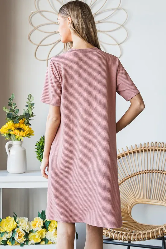 Full Size Solid Ribbed Mini Dress with Button Plus Size, image 12