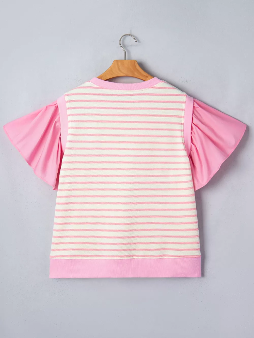 Stripe Ruffled Short Sleeve Patchwork Blouse, image 8