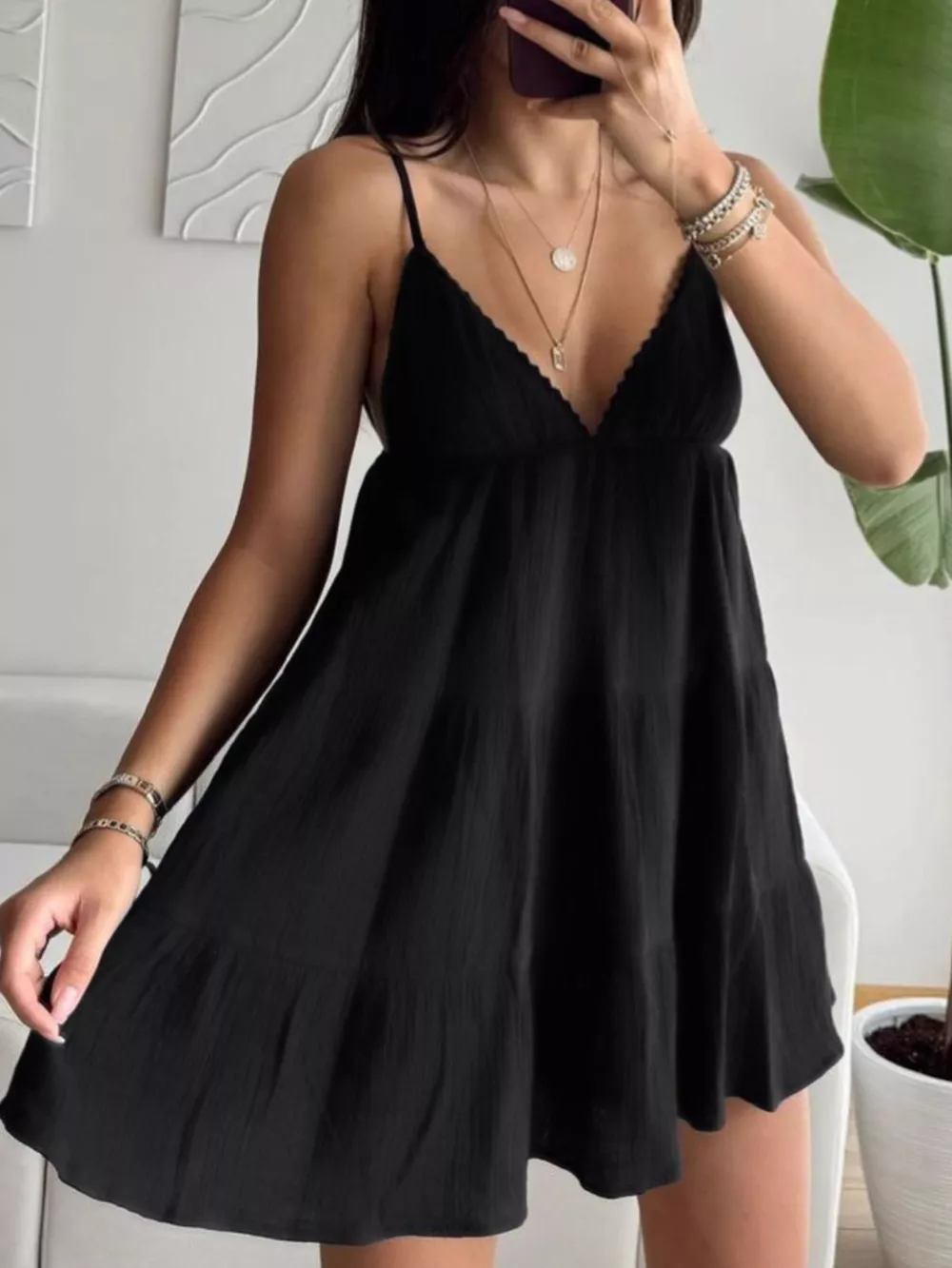 V-Neck Tiered Mini Dress, image 5