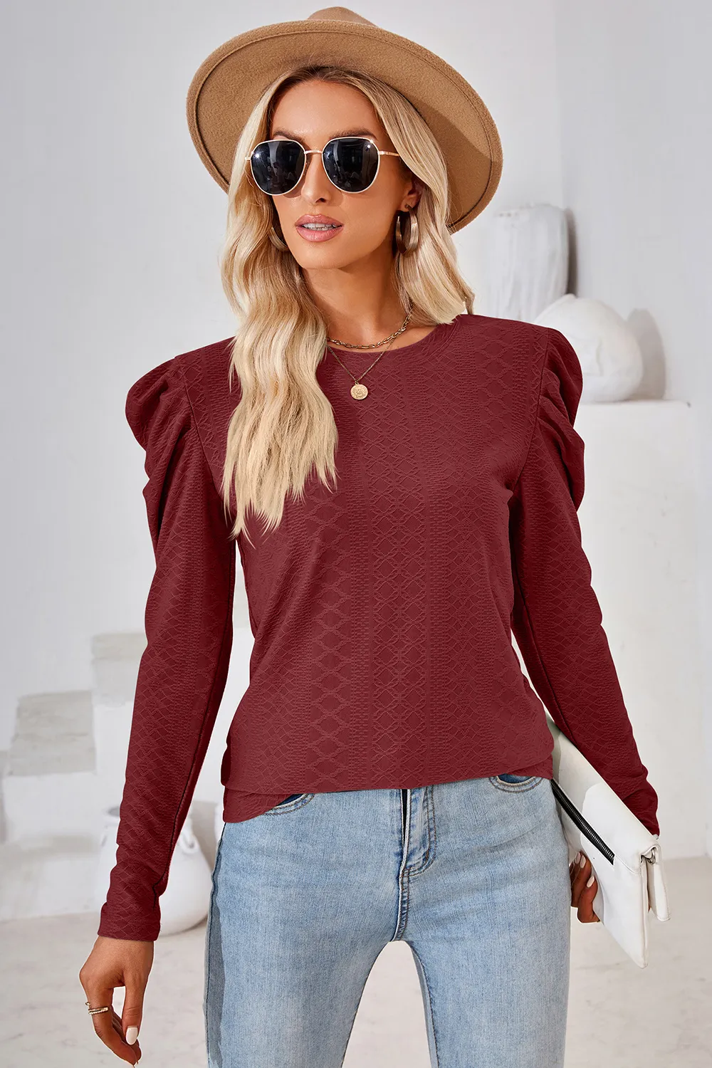 Round Neck Puff Sleeve Blouse, image 11