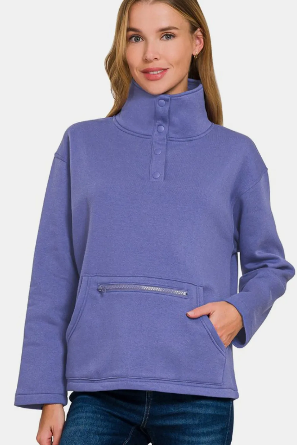 Turtleneck Half Snap Fleece Sweatshirt