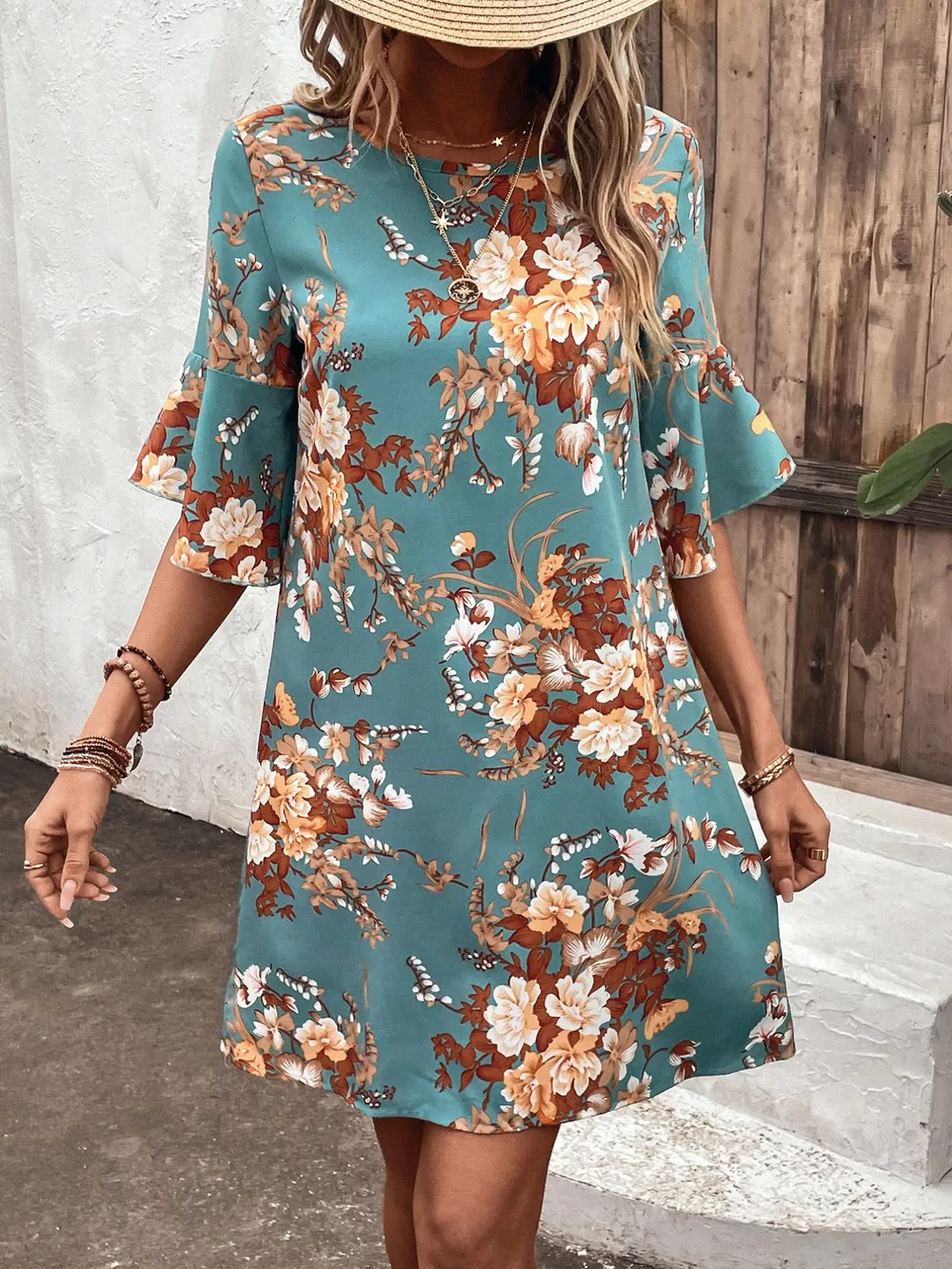 Floral Print Flounce Sleeve Casual Dress, image 11
