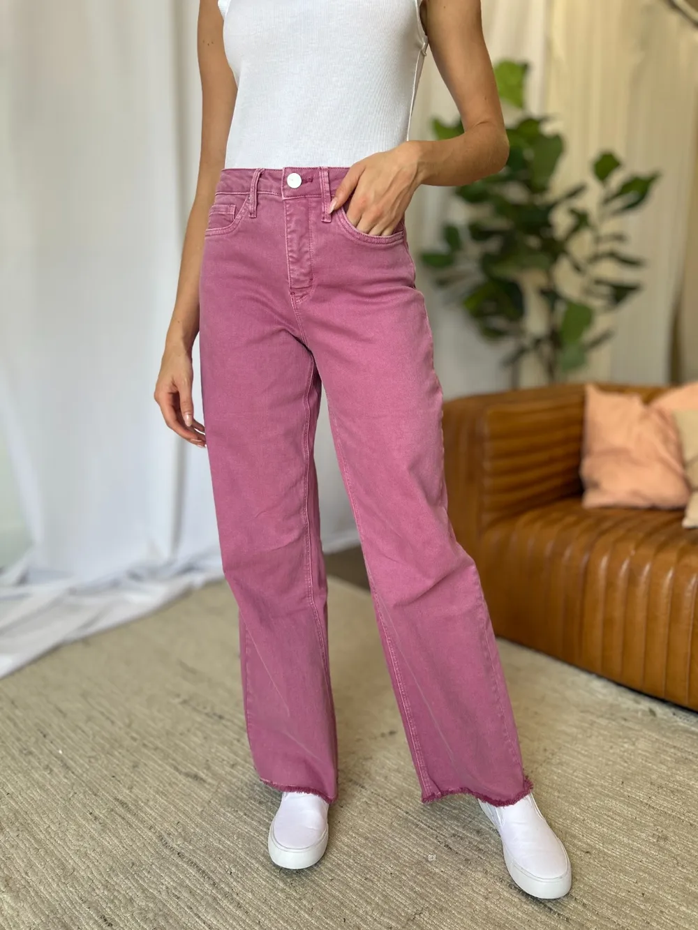 Full Size High Rise Garment Dye Wide Leg Jeans, image 17